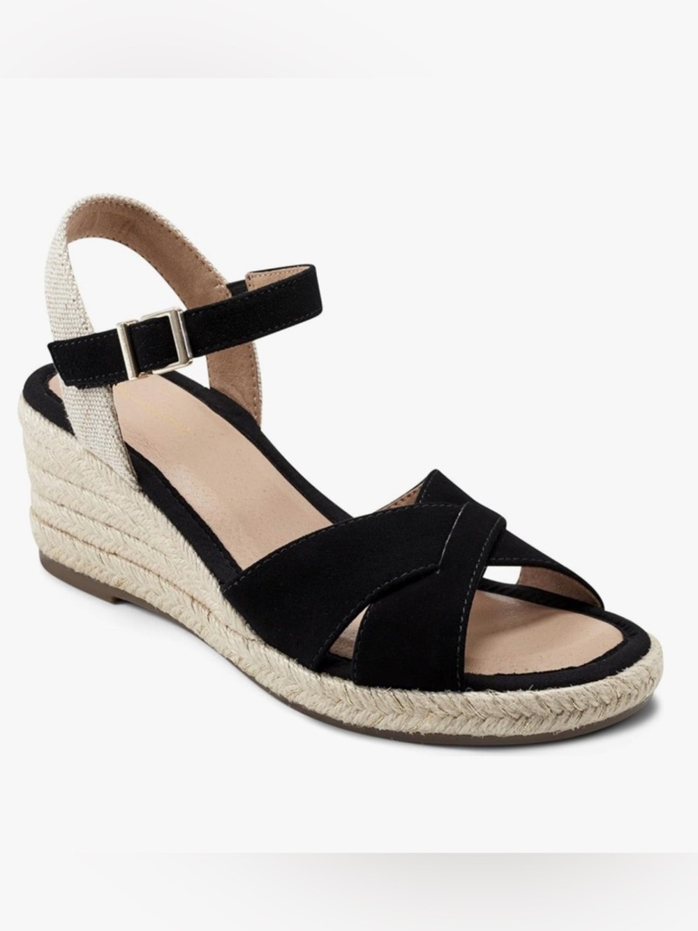 Easy Spirit Black Suede Shandra Espadrille Wedge Sandles.  Size 8